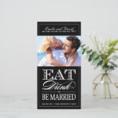 Eet, drink en wees getrouwd Save the Date uitnodig (Staand voorkant)