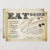 Eet drink en wees getrouwd typografie bruiloft uit kaart (Voorkant / Achterkant)