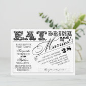 Eet drink en wees getrouwd typografie bruiloft uit kaart (Staand voorkant)