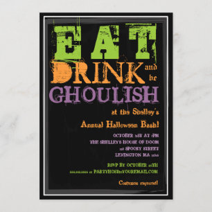Eet, Drink en wees glanzend! Halloween Party Kaart