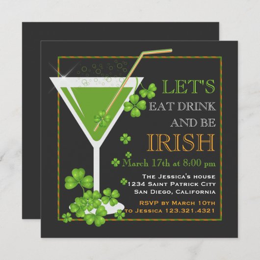 Eet, Drink en wees Iers St. Patrick's Day Cocktail Kaart (Voorkant / Achterkant)