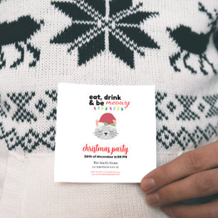 Eet Drink en wees Meowy Cartoon Santa Cat Christma Kaart