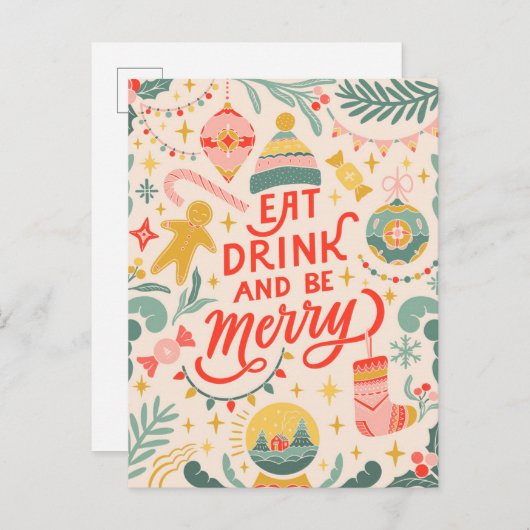 Eet, Drink en wees Merry Feestdagenkaart (Voorkant / Achterkant)