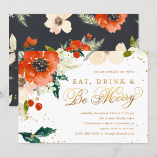 Eet, Drink en wees Merry Floral Holiday Party Kaart