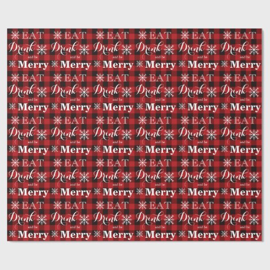 Eet Drink en wees Merry rood-zwart geruite patroon Cadeaupapier (Vlak)