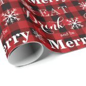 Eet Drink en wees Merry rood-zwart geruite patroon Cadeaupapier (Rol Hoek)
