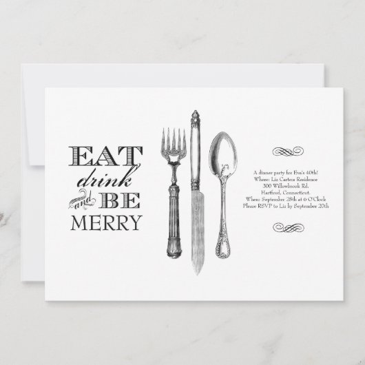 Eet, Drink en wees Merry | Uitnodiging voor wit (Voorkant)