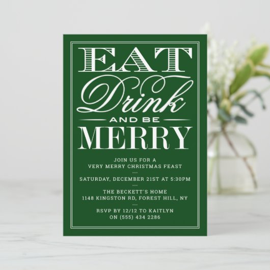 Eet, Drink en wees prettige feestelijke kerst Kaart (Staand voorkant)