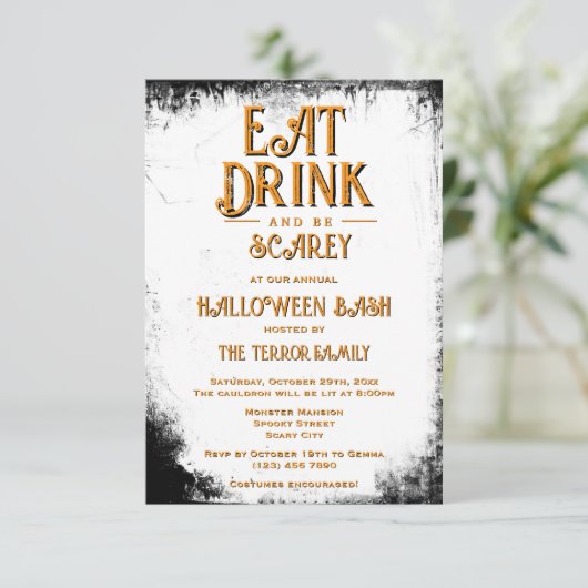 Eet Drink en wees Scarey Halloween Kaart (Staand voorkant)