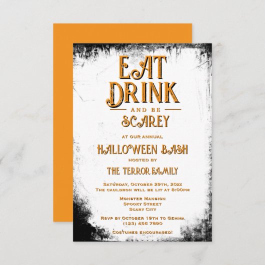 Eet Drink en wees Scarey Halloween Kaart (Voorkant / Achterkant)