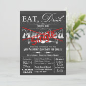 Eet, Drink en wees Single Chalkboard Singles Party Kaart (Staand voorkant)