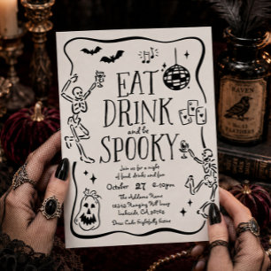 Eet, drink en wees spooky Halloween-feest uitnodig Kaart