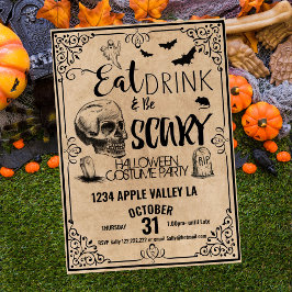 eet drink en wees spooky halloweenfeest kaart
