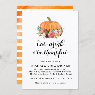 Eet Drink en wees Thankful Thanksgiving Dinner Kaart