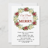 Eet, drink en wees vrolijk Bloemige Kerstfeest Kaart (Voorkant)