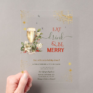 Eet, drink en wees vrolijk Champagne Bloemen Acryl Uitnodigingen