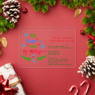 Eet, drink en wees vrolijk, doe mee met ons kerstf acryl uitnodigingen