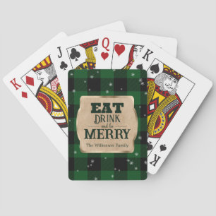Eet, drink en wees vrolijk groen geruit Kerstmis Pokerkaarten