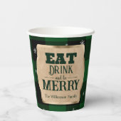 Eet Drink en wees vrolijk groen geruite kerst Papieren Bekers (Achterkant)