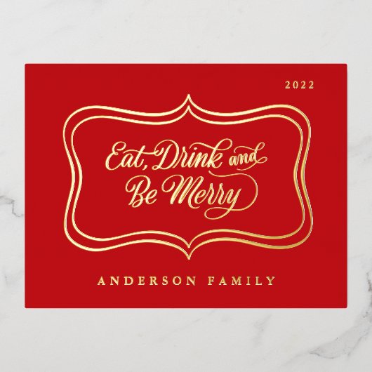 Eet Drink en wees vrolijk kerstcadeautje, Klassiek Folie Feestdagen Briefkaart (Voorkant)