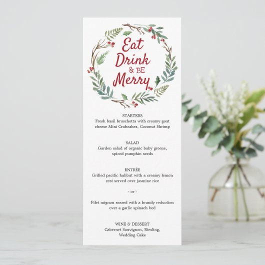Eet, drink en wees vrolijk kerstdinermenu menu (Staand voorkant)