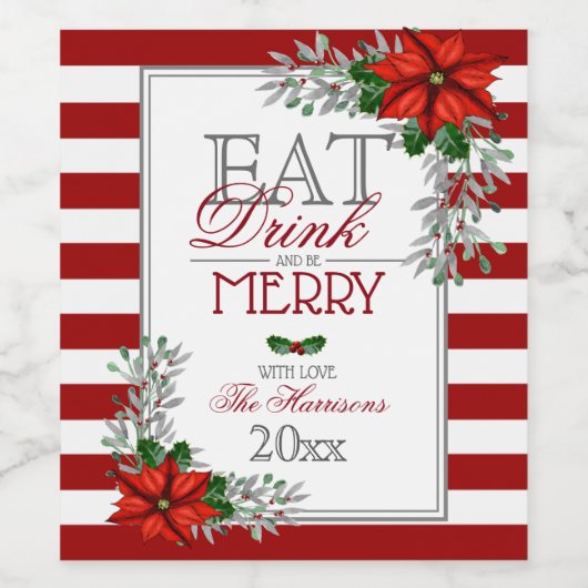 Eet Drink en wees vrolijk kerstfeest Wijn Etiket (Enkel label)