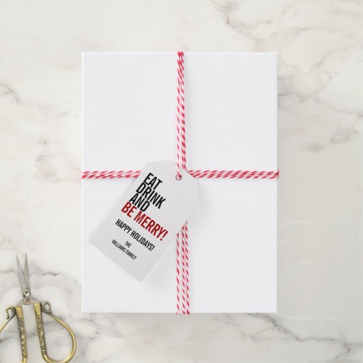 Eet Drink en wees vrolijk kerstfeestmaal Label Cadeaulabel (Met Touw)
