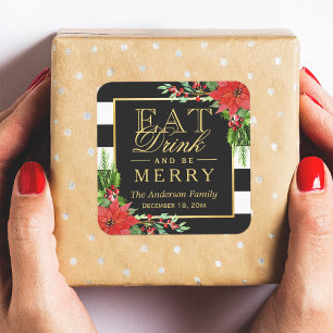 Eet Drink en wees vrolijk kerstgoud met briefing Vierkante Sticker