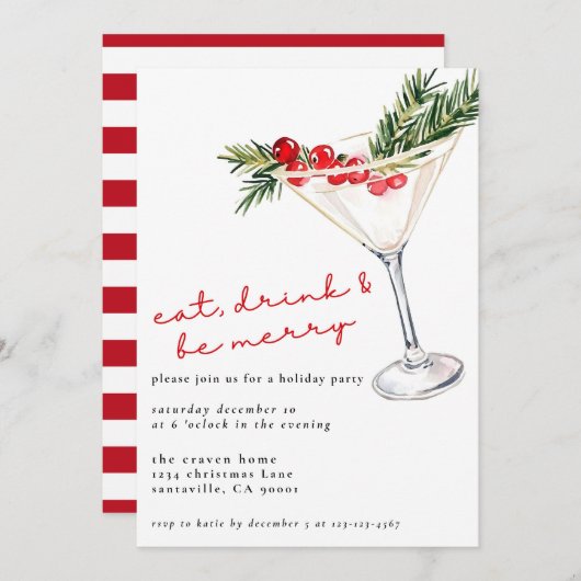Eet, Drink en wees vrolijk kerstmartini Feestdagenkaart (Voorkant / Achterkant)