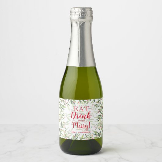 Eet Drink en wees vrolijk kerstmini Sparkling Wijnetiket (Voorkant)