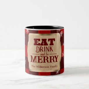 Eet, drink en wees vrolijk Rustic rood geruit Kers Tweekleurige Koffiemok
