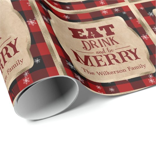 Eet Drink en wees vrolijk rustiek rood geruite ker Cadeaupapier (Rol Hoek)