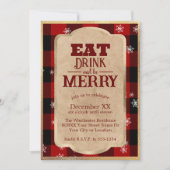 Eet Drink en wees vrolijk rustiek rood geruite ker Kaart (Voorkant)