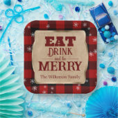 Eet Drink en wees vrolijk rustiek rood geruite ker Papieren Bordje (Feest)