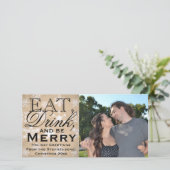 Eet, drink en wees vrolijk Sneeuwvlok Kerstfeest Feestdagenkaart (Staand voorkant)