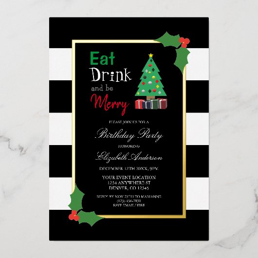 Eet Drink en wees vrolijk verjaardagsfeestje Folie Uitnodiging (Voorkant)