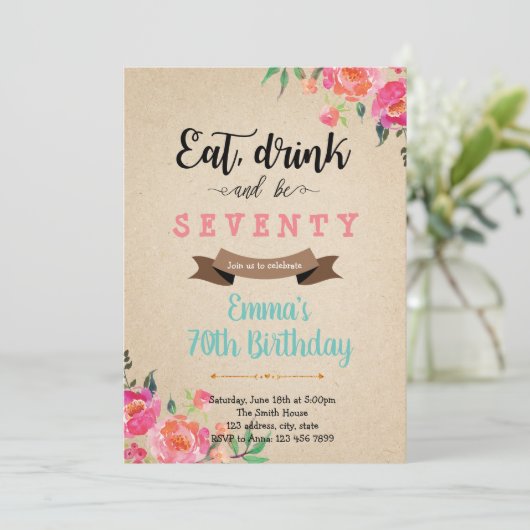 Eet drink en wees vrolijk volwassen verjaardagskaa kaart (Staand voorkant)