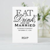 Eet, Drink en word huwelijkshuwelijk RSVP Kaartje (Staand voorkant)