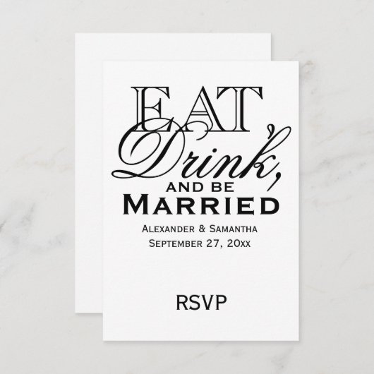 Eet, Drink en word huwelijkshuwelijk RSVP Kaartje (Voorkant / Achterkant)