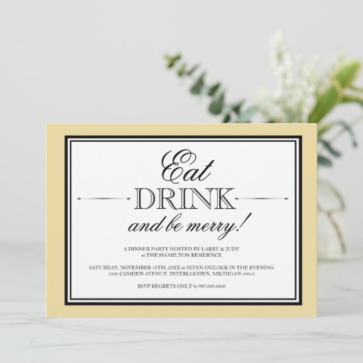 Eet, Drink en word Merry Dinner Party Uitnodiging (Staand voorkant)