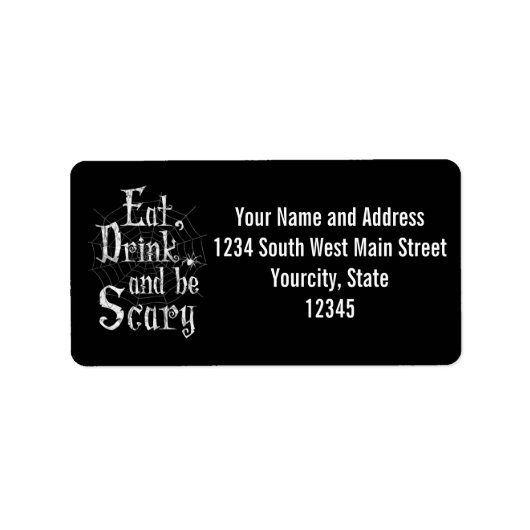 Eet, Drink en zijn eng Halloween Funny Spider Web Etiket (Voorkant)