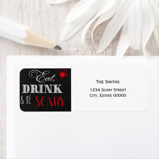 Eet Drink en zijn eng rood Halloween etiket (Insitu)
