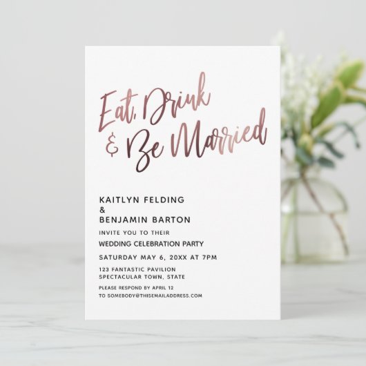 Eet, Drink & Getrouwd Rose Gouden Huwelijksfeest Kaart (Staand voorkant)