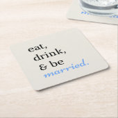 Eet, drink & getrouwd vierkante kartonnen onderzetter (Schuin)