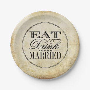 Eet, Drink & Getrouwd Vintage Trouwfeest Papieren Bordje