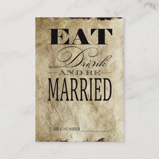 Eet Drink & getrouwd zijn, tafel nummer Kaarten Plaatskaartje (Voorkant)
