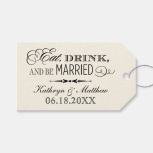 Eet Drink Getrouwd Zwart Ivoor Monogram Bruiloftsg Cadeaulabel