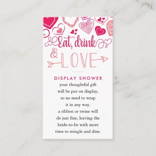 "Eet, Drink & Houd van" Valentijnsdag Bruids douch Informatiekaartje (Voorkant)