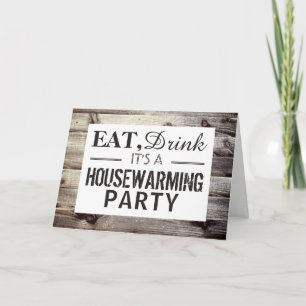 Eet, Drink Housewarming Party Rustic Wood Invite