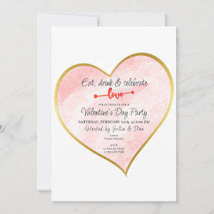 Eet Drink & Liefde Waterverf Gouden Hart Vday Part Kaart